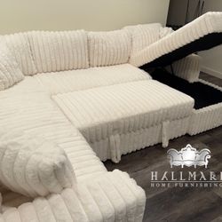 New Pullout Bed Fluffy Sectional Couch