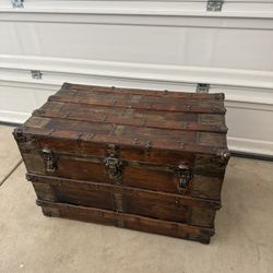 Vintage 18th century solid wood chest with heavy duty steel hinges!