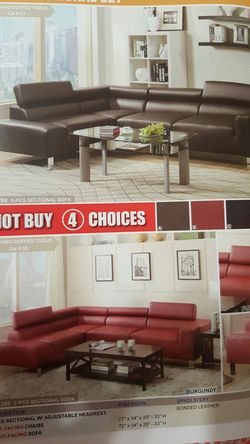 sectional sofa modern leather red or espresso brown chrome legs adjustable headrest