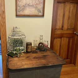 Vintage Laundry Cart With Original Wood Base And Casters