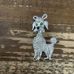 VINTAGE GREEN EYED POODLE BROOCH