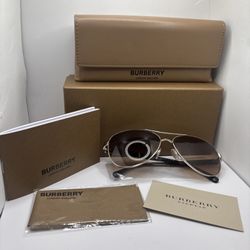 The Burberry BE 3080 114513 Light Gold Metal Aviator Sunglasses
