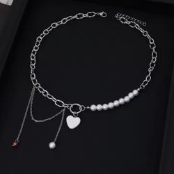 New- Pendant Pearl Stainless Steel Chain Splicing Clavicle Chain Charm Necklace