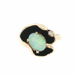 Woman’s Ladies 14k Yellow Gold Opal and Diamond Accent Cocktail Ring Size 6.5 GP3133419