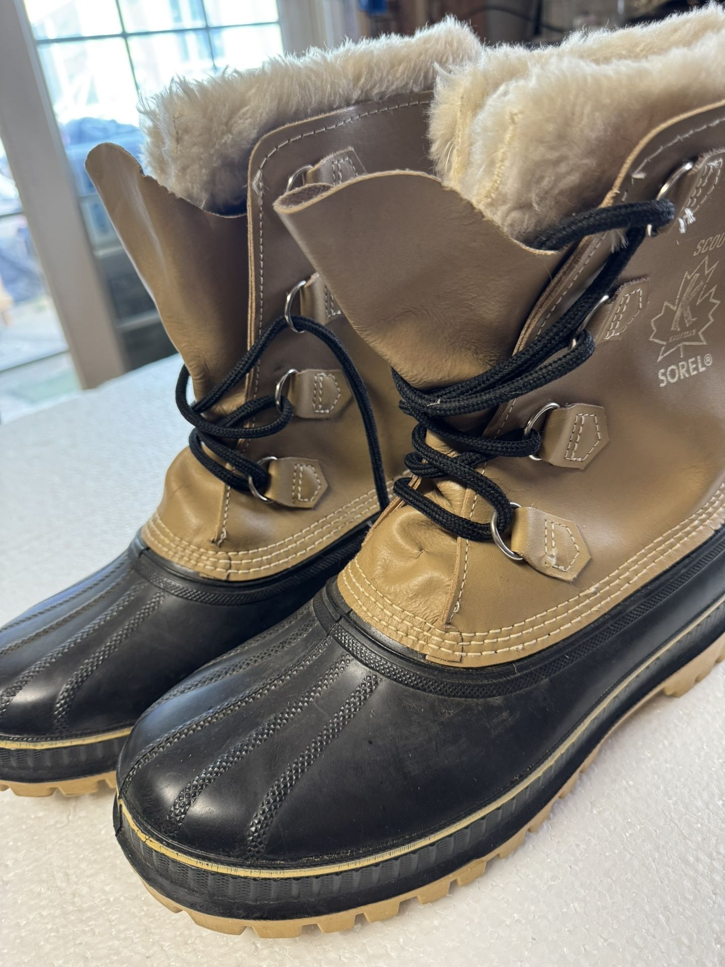 Sorel Scout Kaufman Wool Lined Brown Leather Boot Mens Size 10