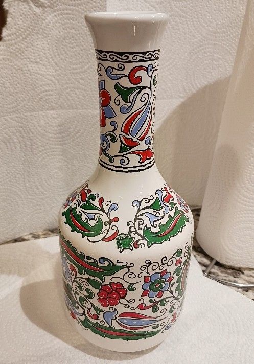 Vintage Metaxa Greek Liquor Porcelain Decanter Jar Vase Floral Design