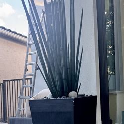 (2) Custom Planters with imitation plants 7 1/2 feet tall  