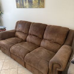 2 Matching 3-seat Reclining Brown Sofas (please read description)