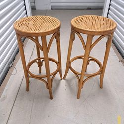 BAR STOOLS - Vintage Rattan Bamboo - Cane Seat – Bentwood  Stools – (Set of 2)