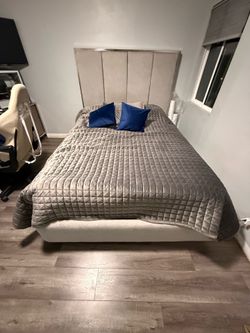 Grey bed frame with matching extra large nightstand