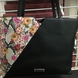 Anne Klein Bag, Blk/ Floral,  Measurements, B 5”x14”H 12”