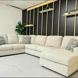 Edenfield Linen White Cozy U Shaped Sectional Couch 