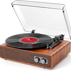 Vinyl Record Player, Vintage Retro, 3 Speed Turntable, Bluetooth Speakers, Adjustable Counterweight, LP, Aux-in & RCA Output, Light Wood