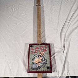 Cigar Box Guitar – “Lady Luck” Pin-Up Art – 3-String Handmade Instrument
