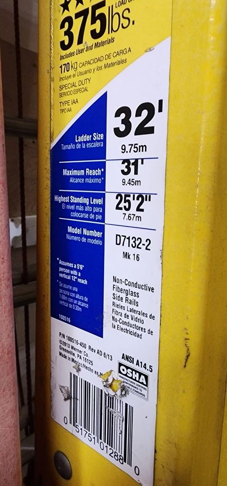 Werner ladder Yellow 32ft Extension D7132-2
