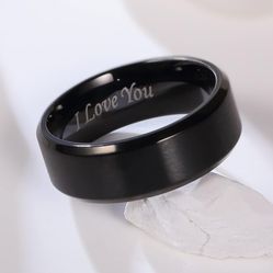 Men's Black Matte Stainless Steel " I Love You" Band