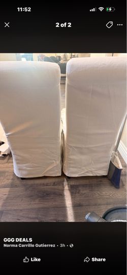 Set of 2 White Slipcovered Dining Chairs