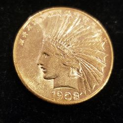 1908 D $10 Indian Head Gold Coin 