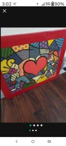 "HEART KIDS" BY ROMERO BRITTO Acrylic/ sculpture picture can hang RARE! Great condition! 