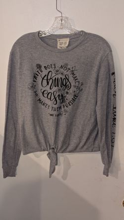 Gray Graphic Long Sleeve Tie-Front Top small