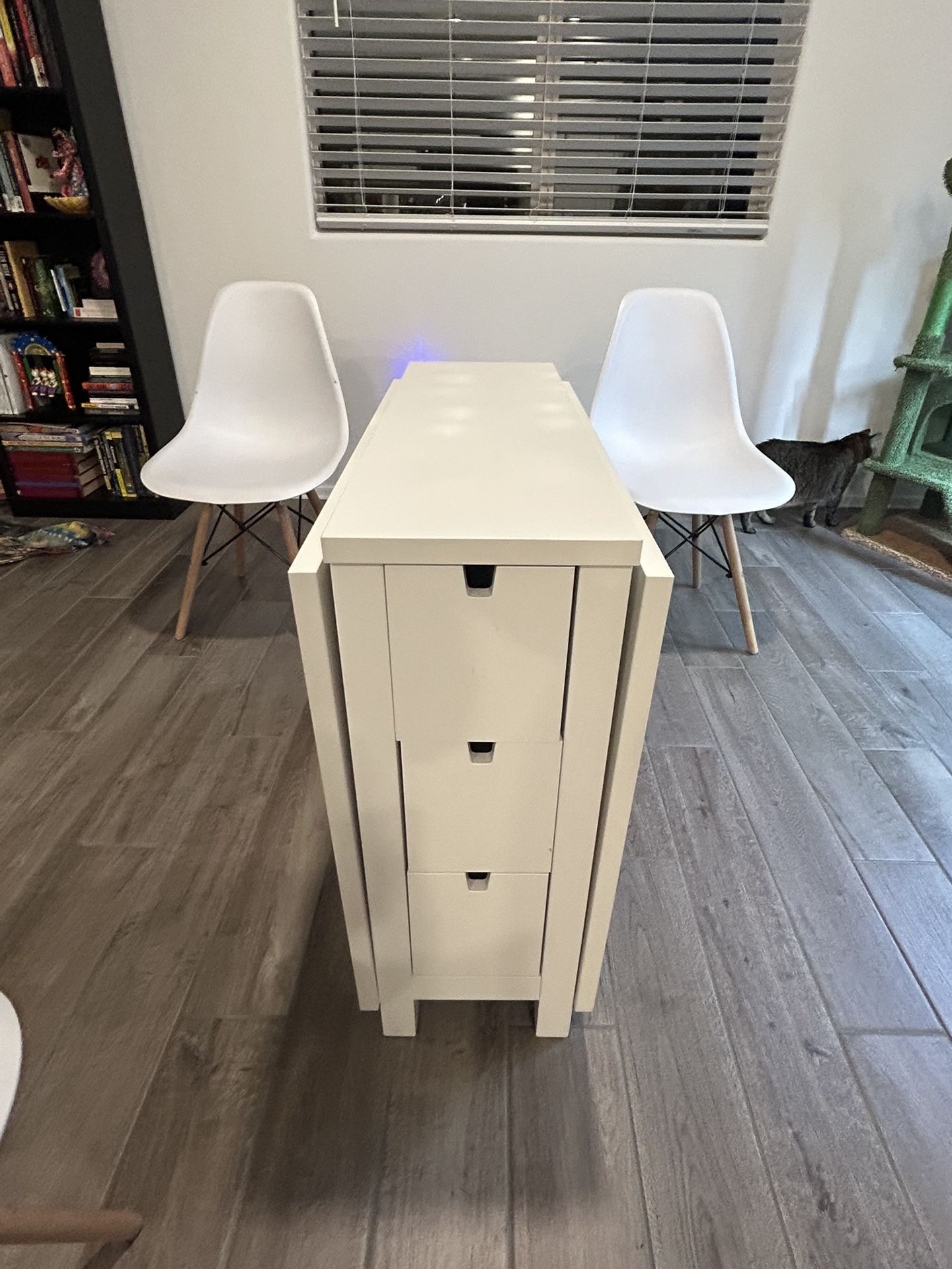 Collapsible White Table and 4 White Chairs