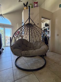 Title: 2-Person Hanging Egg Chair with Stand & Cushion – Like New!