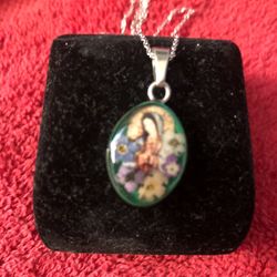 20 Inch Chain Virgen De Guadalupe Necklace In 925 Silver