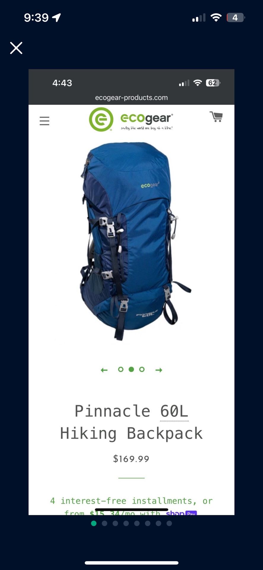Pinnacle 60L Hiking Backpack With Rain Cover
