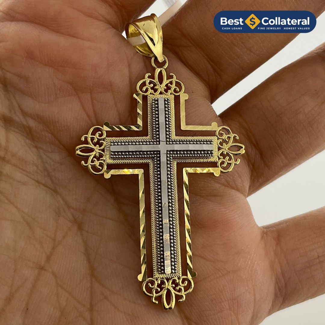2 Tone Cross In 10k Gold