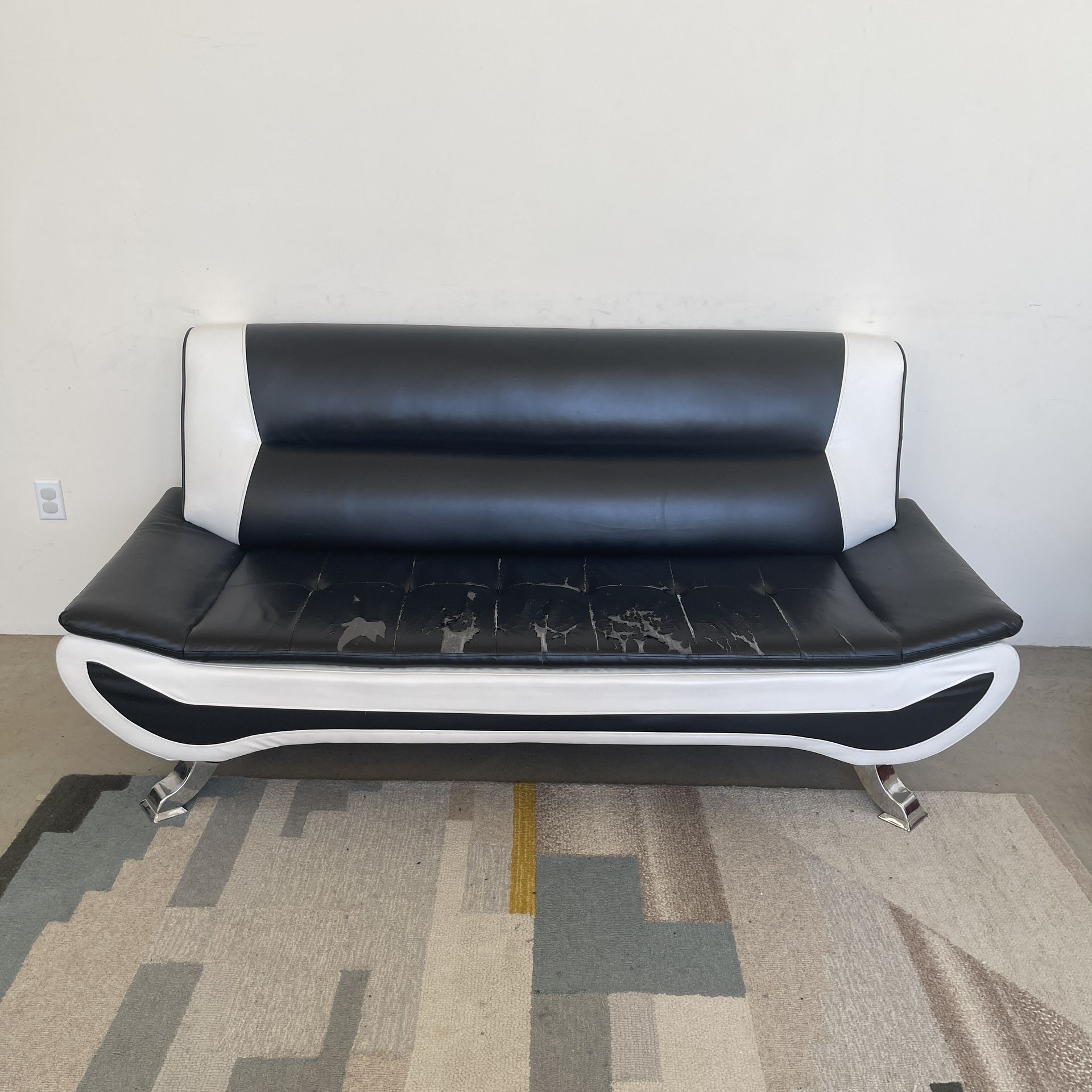 Black And White Faux Leather Modern Couch 