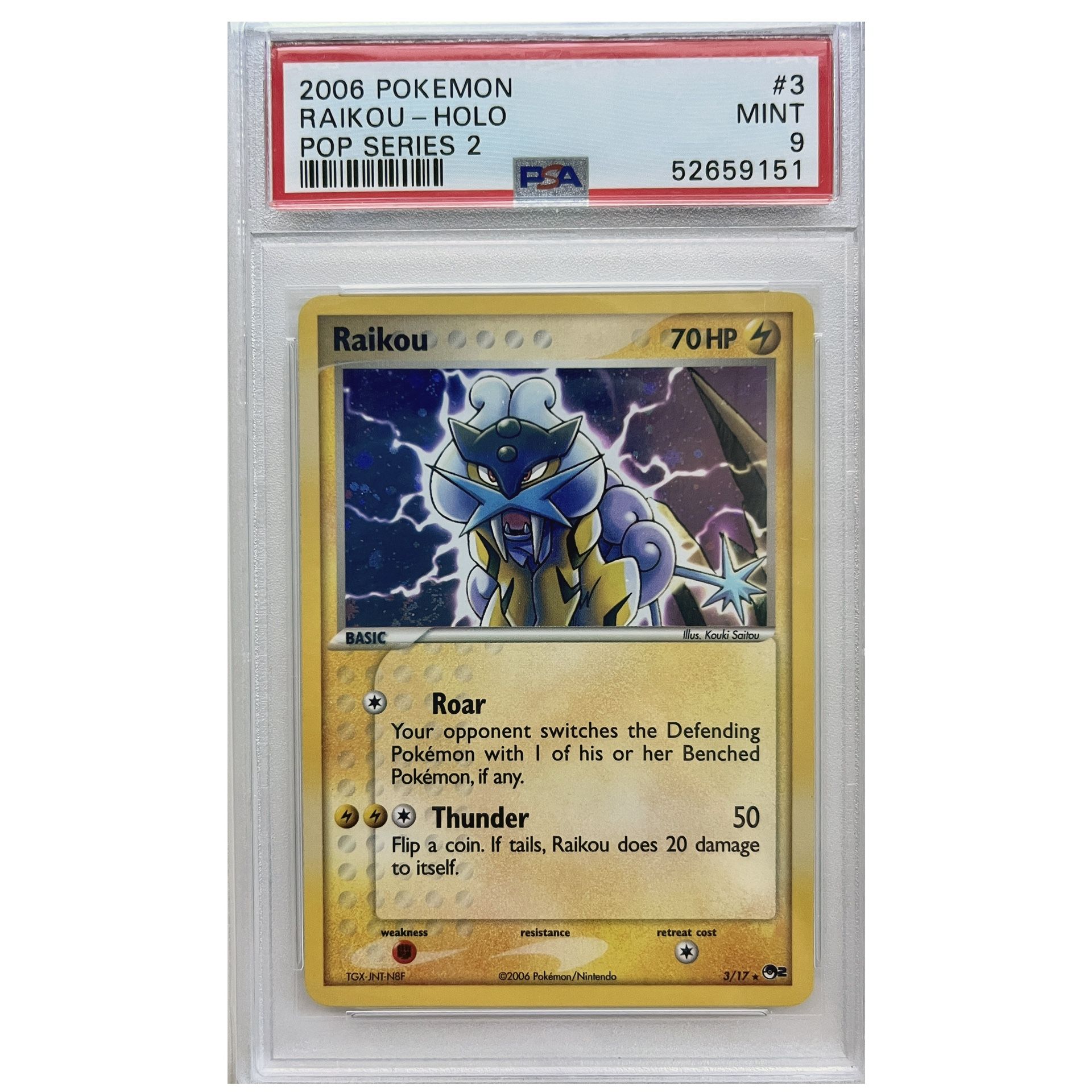 PSA 9 Raikou Holo 2006 Pokémon POP Series 2 3/17 Mint