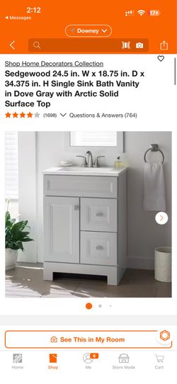 Sedgewood 24.5 in. W x 18.75 in. D x 34.375 in. H Single Sink Bath Vanity in Dove Gray with Arctic Solid Surface Top