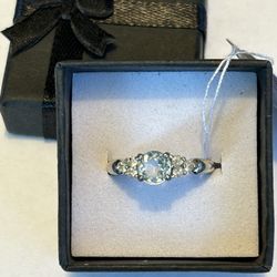 Sterling Silver Genuine Aquamarine and Iolite Ring Size 6.75