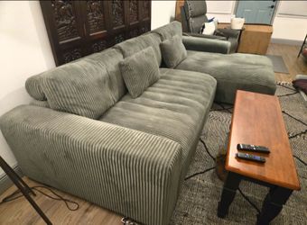 Asiyah Green Corduroy Sectional Sofa with Chaise