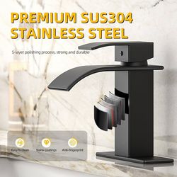 Faucets Waterfall Bathroom Sink Faucet Modern Single Handle Bathroom Gold And Black Ang Black gold A2 ch