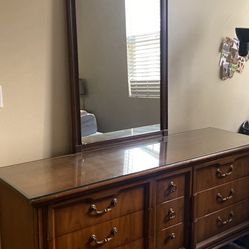 Wooden Dresser with Mirror (and two nightstands)