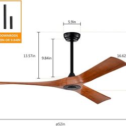52" Ceiling Fan, Modern Reversible DC Motor With 3 Blades Remote Control Ceiling Fans for Indoor Patio Bedroom Living Room 52x52x11.81in Matt Black