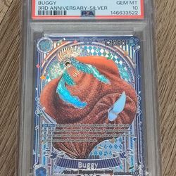 One Piece Buggy OP14 3rd Anniversary Silver Parallel PSA 10