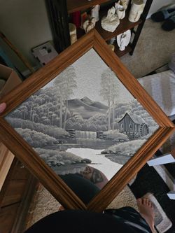 Framed Black and White Landscape Painting