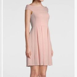  White House Black Market Pink Off Shoulder Pleated Fit & Flare Dress - Size 14