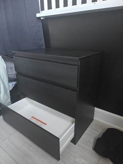 Gently Used Dark Brown Wood Nightstand – 3 Drawers
