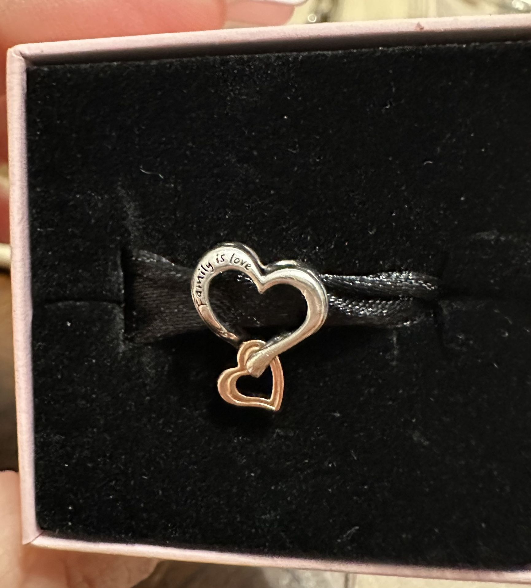 100% Authentic Pandora Sterling Silver And Rose Gold Plated Heart “Family Is Love”