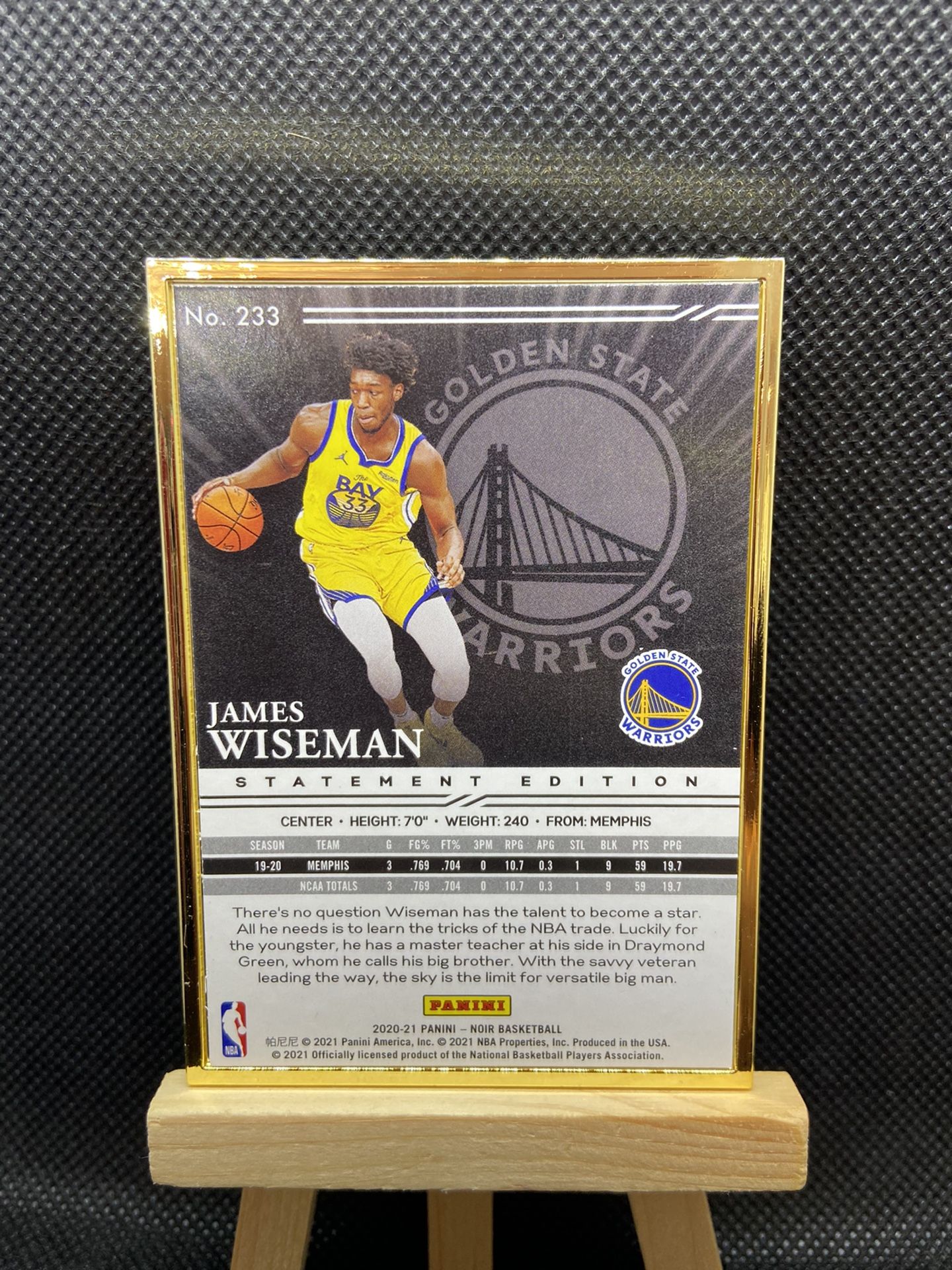 2021 Panini Noir James Wiseman RC FOTL #’d /11