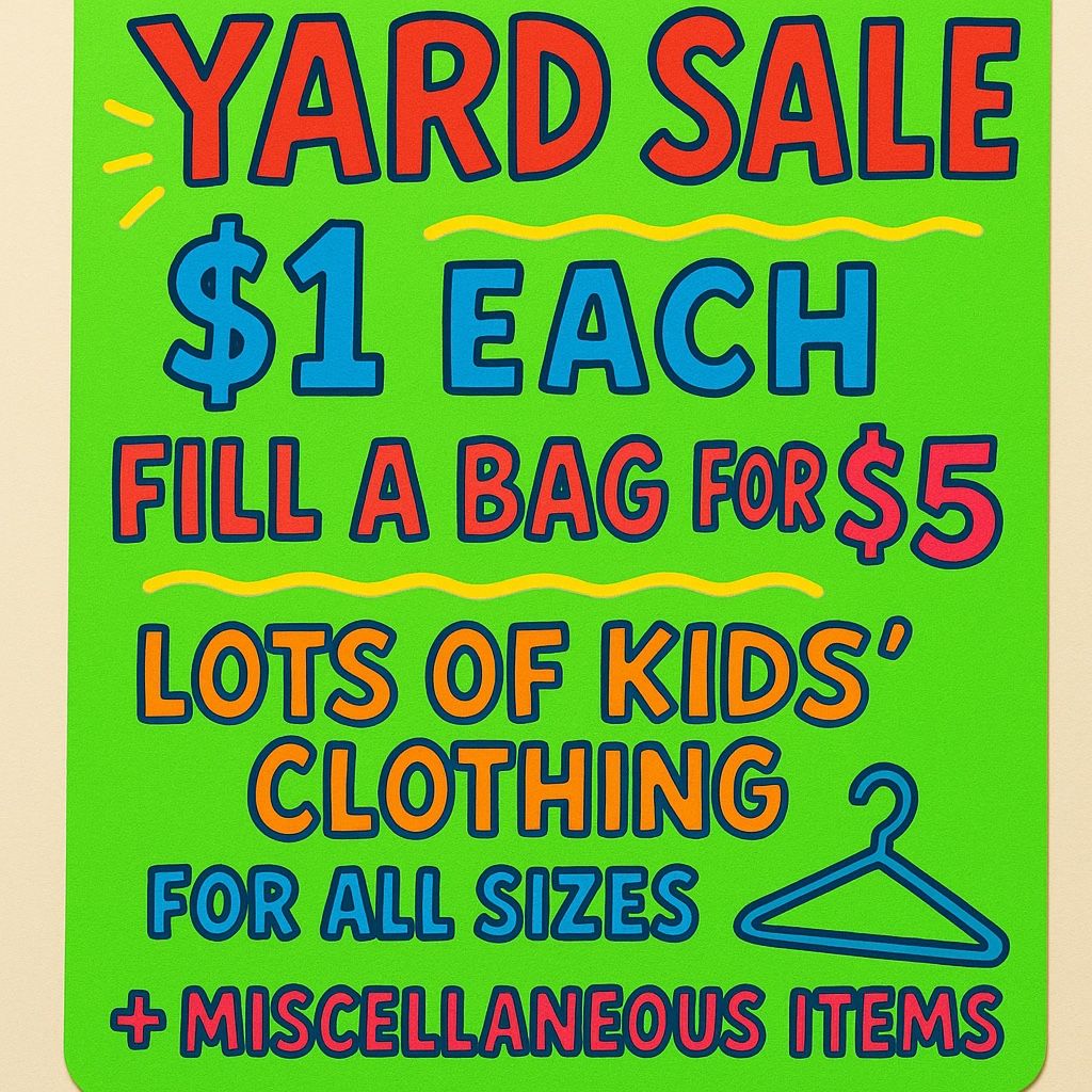 Yard Sale! Saturday 6/21 - $1 each or Fill a Bag for $5! 👕👶👜
