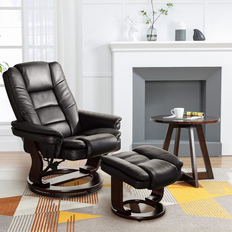 Faux Leather Swivel Recliner with Ottoman