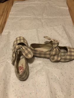Taupe And White Gingham Flats