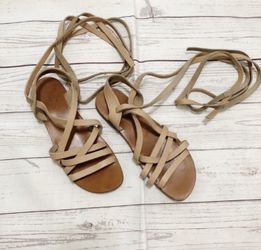 zara tan leather wrap around strappy gladiator sandals