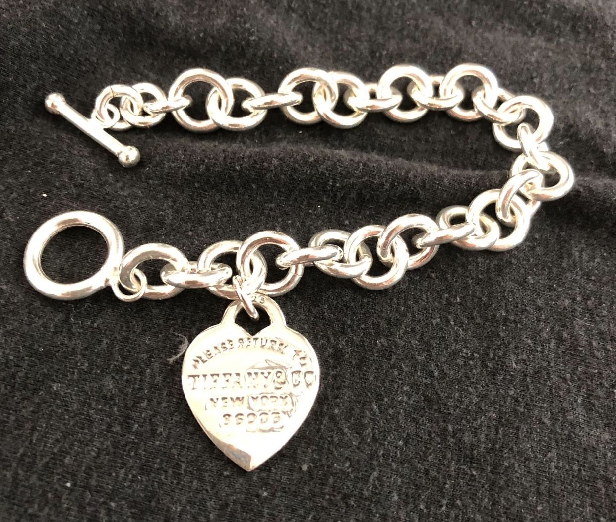 Tiffany Heart Charm 8” Silver Bracelet