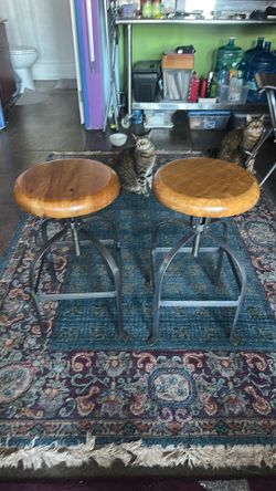 Wood stool  w/ iron base