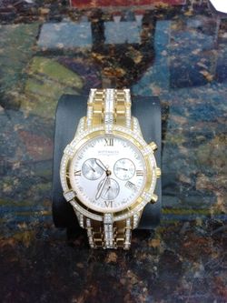 Wittnauer Gold-Tone Chronograph Watch with Crystal Bezel